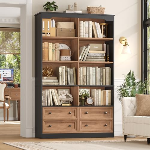 71" Tall Bookshelf with 4 Drawers Large Bookshelf Office Bookcase, view 5