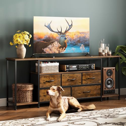 TV Stand for TVs Up to 75 Inch, Rustic Brown, view 6