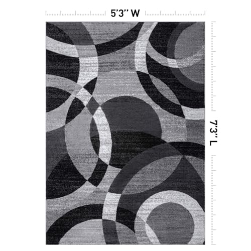 Gray Modern Geometric Area Rug, Abstract Circles, High-Traffic, Non-Shedding, for Living Room, Bedroom and Home Office, 5'3" x 7'3"