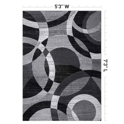 Gray Modern Geometric Area Rug, Abstract Circles, High-Traffic, Non-Shedding, for Living Room, Bedroom and Home Office, 5'3" x 7'3"