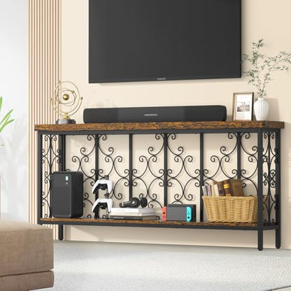 70.9" Extra Long Console Table, Industrial Narrow Sofa Table Behind Couch with 2 Tier Storage Shelf, Entryway Hallway Accent Table for Living Room, Foyer, Rustic Brown