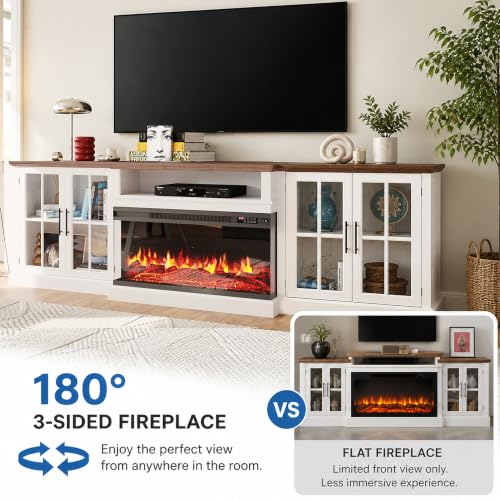 98" Farmhouse TV Stand with Fireplace, White & Black, view 4