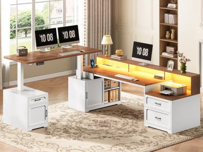Farmhouse L Shaped Standing Electric Desk with Storage, White, view 4
