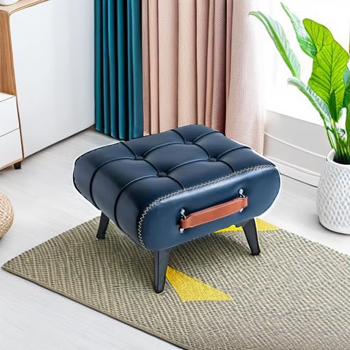 Small Footstool Ottoman - Stylish and Functional Faux Leather Footrest for Extra Seating in Living Room, Entryway, or Office