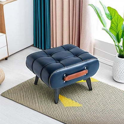 Small Footstool Ottoman - Stylish and Functional Faux Leather Footrest for Extra Seating in Living Room, Entryway, or Office