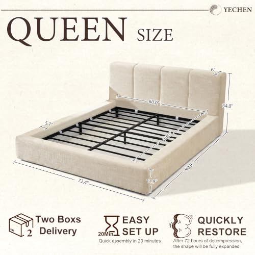 Cloud Queen Bed Frame with 6'' Headboard, All-Foam Cushioned, view 4