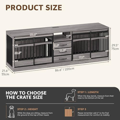 86.6" Dog Cage for 2 Medium Dogs, Double Dog Crate Furniture, view 4