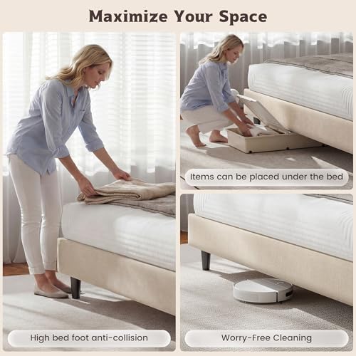 Queen Size Bed Frame with Upholstered Headboard & Charging Station, view 5