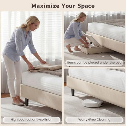 Queen Size Bed Frame with Upholstered Headboard & Charging Station, view 5