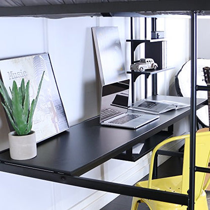 Orion Urban Industrial Metal Double Over Computer Desk Bunk Bed, Full Double, Black