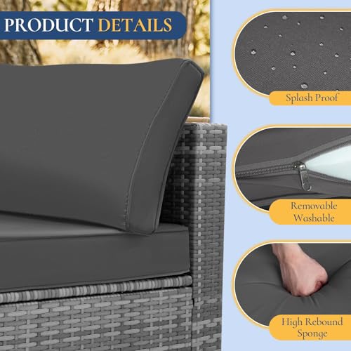 7 Piece Outdoor Wicker Patio Furniture Set, Grey/Dark Grey | Sectional Sofa | All-Weather Hand-Woven Rattan | Tempered Glass Coffee Table | Free Combination | Indoor & Outdoor Use