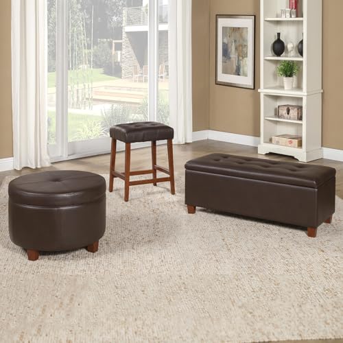 24" Round Leatherette Storage Ottoman - Chocolate Brown