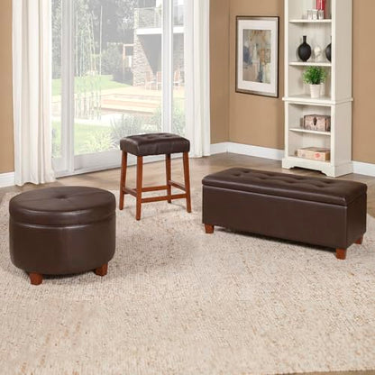 24" Round Leatherette Storage Ottoman - Chocolate Brown