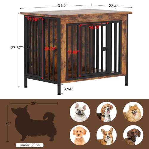 31.5" Dog Crate Furniture for 1 or 2 Dogs, 20-35 Pounds, Brown, view 5