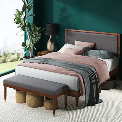 Raymond Wood Platform Bed Frame with Adjustable Upholstered Headboard, view 4
