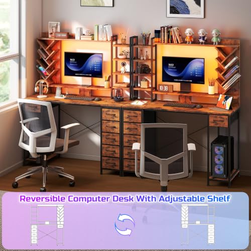 47.24" Gaming Computer Desk with Hutch, 6 Drawers, Rustic Brown, view 5