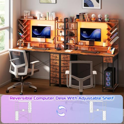 47.24" Gaming Computer Desk with Hutch, 6 Drawers, Rustic Brown, view 5