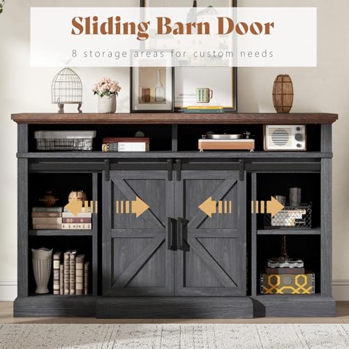 66" W Farmhouse TV Stand, Entertainment Center with Storage, Grey, view 4