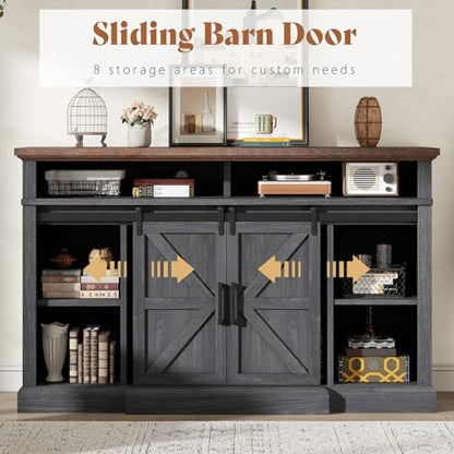 66" W Farmhouse TV Stand, Entertainment Center with Storage, Grey, view 4