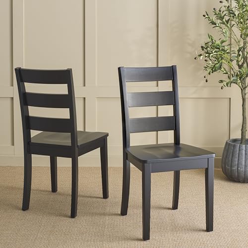 SAFAVIEH Home Collection - Silio Black Wood Ladder Back Dining Chair Set of 2, Classic Farmhouse Style Seating (DCH9213C-SET2)