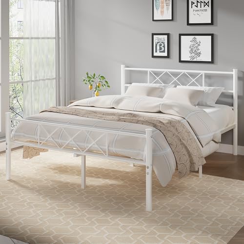 Full Size Bed Frame with Headboard, Heavy Duty Bedframe with Strong Metal Slats, view 4