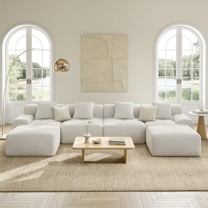 LumiCord 153.5" Tufted Modular Sectional Sofa, Modern U-Shaped Boneless Couch for Living Room, 26.8" Deep Seat, 18.1" High Seating, 15" Wide Armrest, Corduroy, Oatmeal Beige