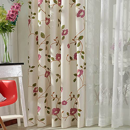 Grommet Curtains 84 Inch Length Red Floral Embroidered Elegant Window Drapes for Living Room Bedroom, W52xL84, 2 Panels