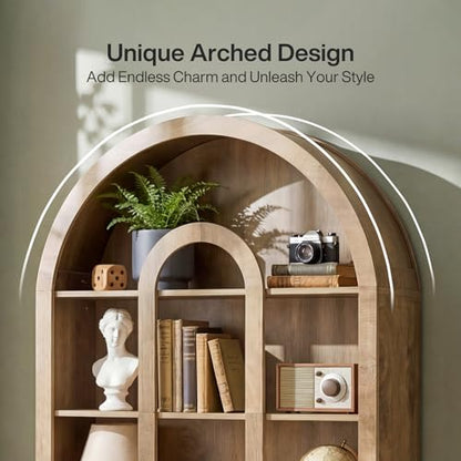 71" Tall Bookshelf, 5-Tier Arched Bookcase with Open Shelves, view 6
