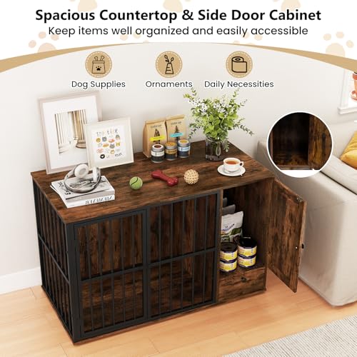 47.5" Dog Crate Furniture with Hidden Feeding Drawer & Side Storage Cabinet, view 5
