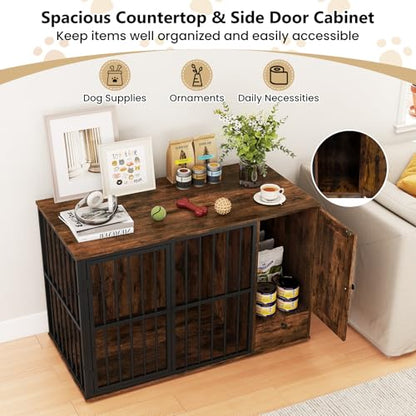 47.5" Dog Crate Furniture with Hidden Feeding Drawer & Side Storage Cabinet, view 5