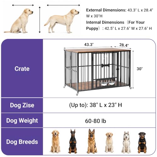 43” Foldable Dog Crate Furniture, Dog Kennel for Large Dogs, XL, view 4