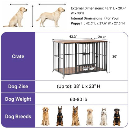43” Foldable Dog Crate Furniture, Dog Kennel for Large Dogs, XL, view 4