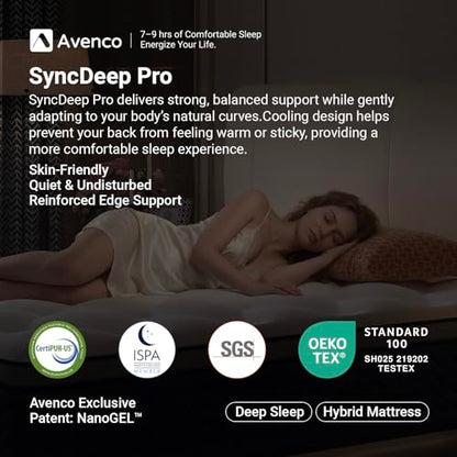 SyncDeep Queen Mattress 12 Inch, Firm Hybrid Cooling, Lumbar Support, view 3