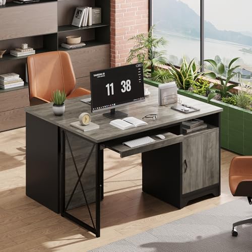 47-Inch Office Desk with Storage Cabinet & Keyboard Tray, Grey, view 6