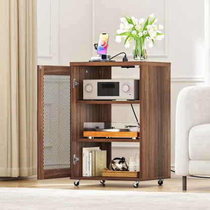Media Cabinet with Charging Station, Stereo Cabinet with Wheels, view 6