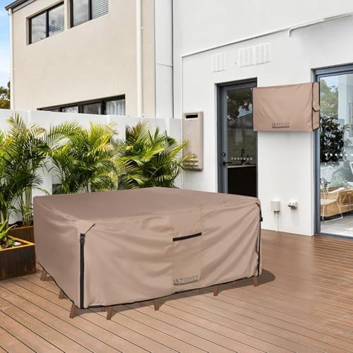 Rectangular Patio Heavy Duty Table Cover - 600D Tough Canvas Waterproof Outdoor Dining Table and Chairs General Purpose Furniture Cover Size 88L x 62W x 28H inch