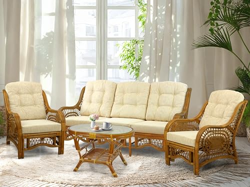 Malibu Lounge Set of 4: 2 Natural Rattan Wicker Chairs, view 2