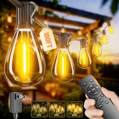 100FT LED Outdoor String Lights with Remote, view 2