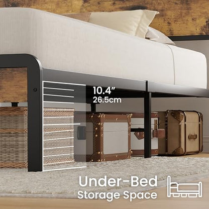 King Size Bed Frame with 2-Tier Storage Shelf Headboard, view 6