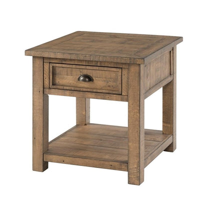 Monterey Farmhouse Rustic End Table, Solid Pine Wood Coastal Side Table with Drawer and Shelf. Reclaimed Natural.