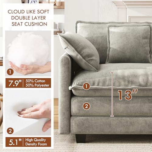111.4” Cloud Couch, Modular Sectional Sofa, Comfy Modern 3-Seater Couches with Pillows & Upholstered Deep Seat Cushion for Apartment Living Room Bedroom （Grey）