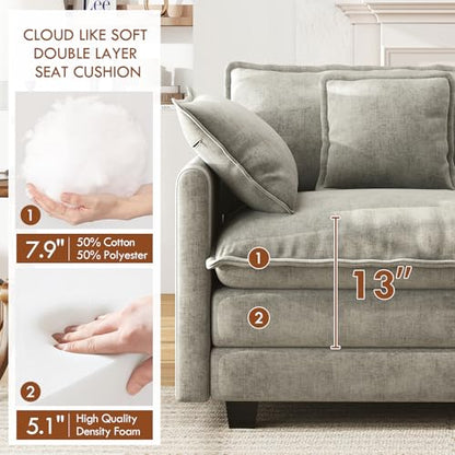 111.4” Cloud Couch, Modular Sectional Sofa, Comfy Modern 3-Seater Couches with Pillows & Upholstered Deep Seat Cushion for Apartment Living Room Bedroom （Grey）