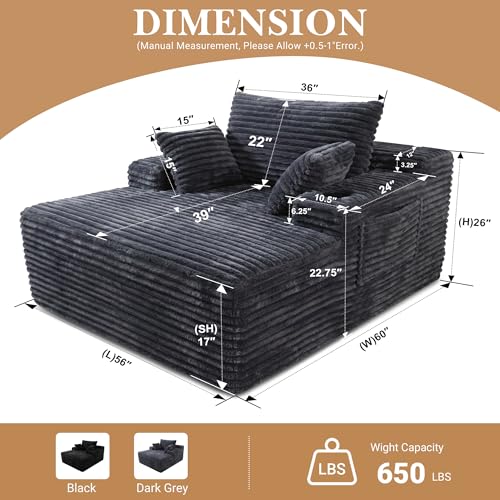 Oversized Boneless Chair, Chaise Lounge Chair Indoor, Dark Gray, view 3
