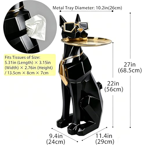 Black 27-Inch Dog Side Table, Butler Statue with Tray & Tissue Holder, view 4