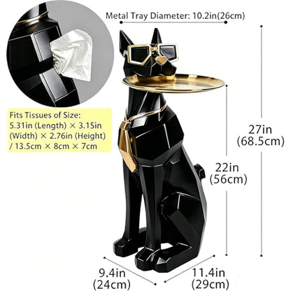 Black 27-Inch Dog Side Table, Butler Statue with Tray & Tissue Holder, view 4