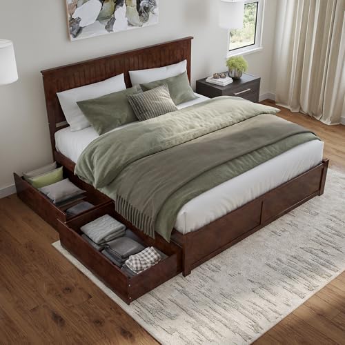Nantucket King Platform Bed with Footboard & Storage Drawers, Walnut, view 6