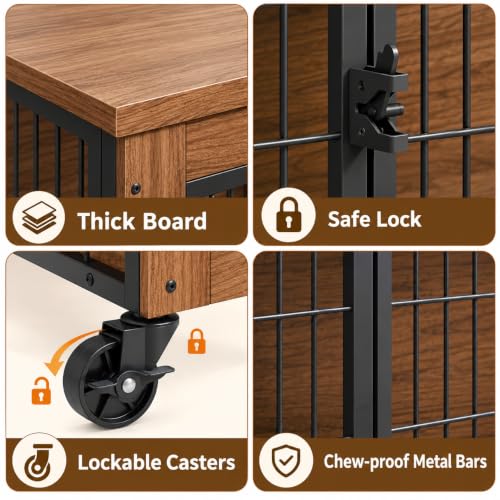 38.6" Dog Crate Furniture with Wheels and Double Doors, view 4