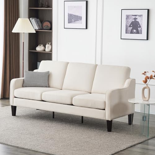 Small Couch Sofa 71" Comfy Couches for Living Room Beige 3 Seat Sofa Couch Mid Century Modern Sofa Furniture Couches with Scooped Arms for Small Spaces, Bedroom, Apartment, Studio