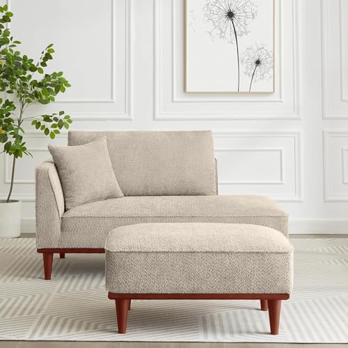 Green Upholstered Chaise Lounge Chair for Bedroom with Ottoman & Left Armrest, view 2