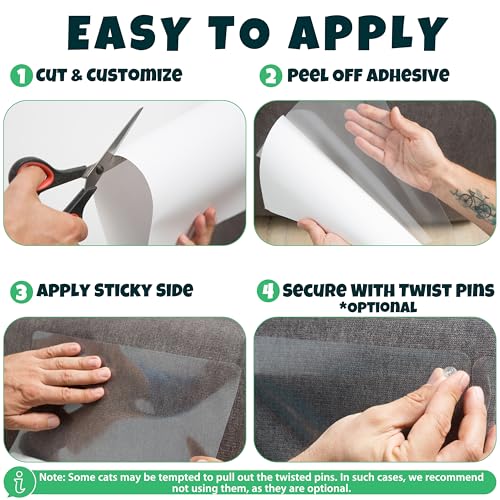 Anti Cat Scratch Furniture Protector, 24-Pack Couch Protector from Cat Claws – Heavy-Duty, Easy-to-Apply Scratching Deterrent and Shield for Sofa Corners, Walls, Doors- with 124 Twist Pins